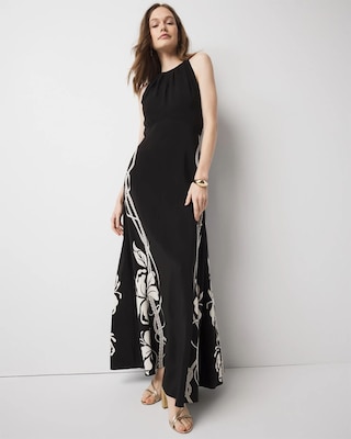 パーティードレス Black Typography-Print Maxi Dress Graphic Floral Maxi Dress | White House Black Market
